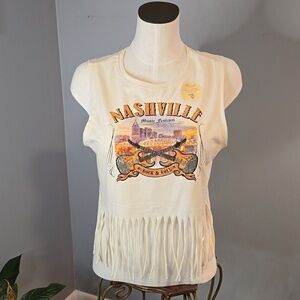 Recycled Threads Nashville Music Festival Sleeveless Fringe Crop Top - Size L